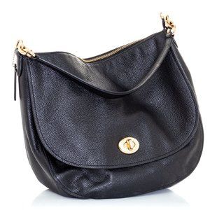 COACH Turnlock Leather Hobo Bag Black